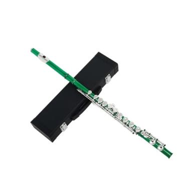 Imagem de Flauta para instrumento de flauta com 16 furos fechados, verde, flauta transversal, tom C, cuproníquel