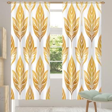 Imagem de 2 conjuntos de painéis de folhas amarelas retrô cortinas transparentes arejadas com filtro leve painéis de cortina leve cortina de porta para janela para sala de estar, quarto, jantar, 192 cm de