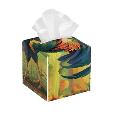 Imagem de Capa quadrada de couro para caixa de lenços à prova d'água, organizador de papel facial com galo de flores de fazenda com cinto inferior, estojo de lenços para mesa, banheiro, escritório, mesa, carro