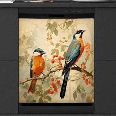 Imagem de Capa de ímã para lava-louças, animal, pássaro, flor, vintage, capas de decoração magnéticas para lava-louças, capa magnética para porta de lava-louças, decalque para cozinha, eletrodomésticos