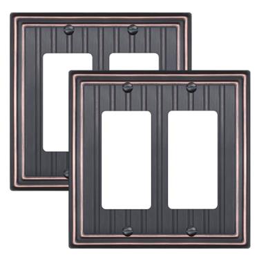 Imagem de Placa de parede de metal para tomadas elétricas, placa decorativa de bronze envelhecido para interruptor, placa de cobertura de interruptor de luz, placas de parede de 2 gangs (decoração dupla, pacote