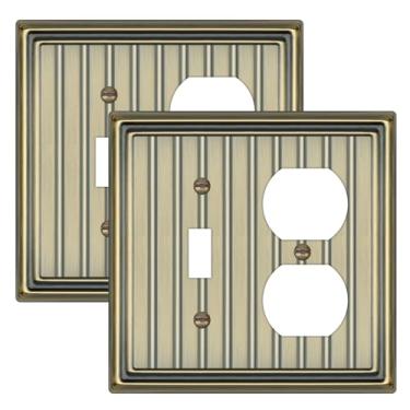 Imagem de Placa de parede de metal para tomadas elétricas, placas decorativas de latão antigo, capa de interruptor de luz, placas de parede de 2 gangs (tobo/duplex, pacote com 2)