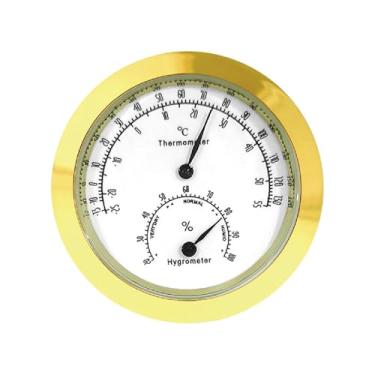 Imagem de predolo Higrômetro e termômetro de 4,3 cm (1,69 polegadas) com números grandes para terrário, oficina, sala de estar e ambientes internos, Ouro