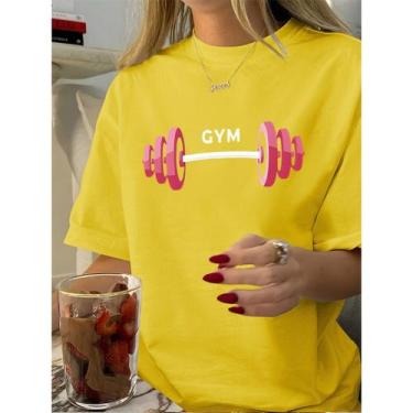 Imagem de Camiseta Camisa Feminina Blusão Oversized De Algodão Academia Gym Trei