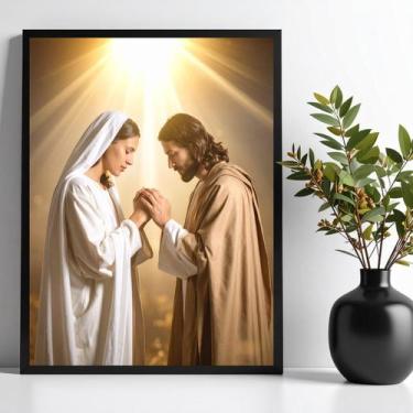 Imagem de Quadro Decorativo Jesus E Maria Em Oração 33X24Cm - Vidro - Quadros On