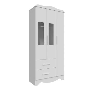 Imagem de Armario Infantil 3 Portas 2 Gavetas Clara - Moveis Peroba Branco Brilho
