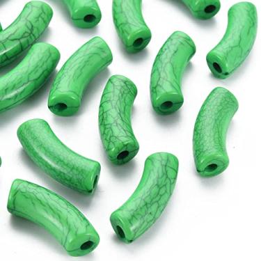 Imagem de Spritewelry 148 peças/500 g, contas de tubo de acrílico opacas, contas de tubo curvadas verdes, contas de tubo de bambu volumosas, empilháveis, contas grandes para pulseira de joias, artesanato