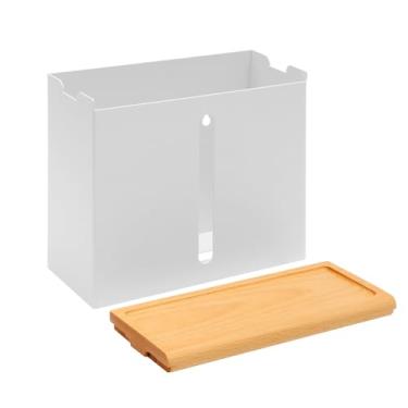 Imagem de Dispensador de toalha de papel, suporte de caixa de guardanapo de metal montado na parede com tampa de madeira e janela visível, dispensador de guardanapo descartável com dobra Z tripla para decoração