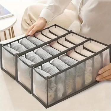 Imagem de Conjunto de 3 peças organizador de roupa íntima de tecido com 7 compartimentos, conjunto de divisórias de gaveta dobrável para sutiãs, calcinhas – Economia de espaço durável, cinza