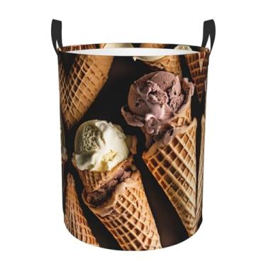 Imagem de Sorvete – Cesto de lavanderia redondo estampado – cesto de tecido de camada única com alças, Oxford resistente à água para organização de quarto e banheiro. Pequeno