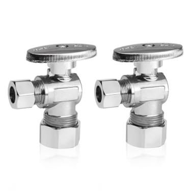 Imagem de Niikappu Pacote com 2 válvulas de parada angular, 1/5.1 cm NOM (5/20.3 cm OD) x 3/20.3 cm OD válvula de fechamento de compressão, latão sem chumbo para bidê, pia e máquina de lavar