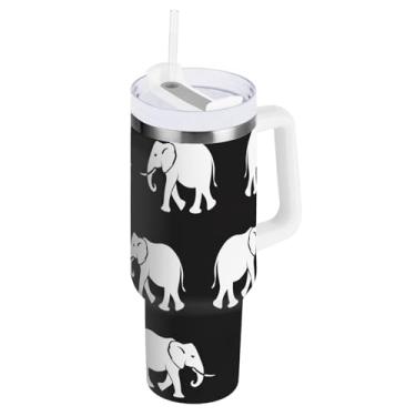 Imagem de STAYTOP Copo de caveira fofo de 1,134 g com tampa e canudo, copo isolado de aço inoxidável durável à prova de vazamento com alça, garrafas de água à prova de derramamento para viagens