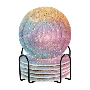 Imagem de Qilmy Conjunto de 6 peças de porta-copos de rosas coloridas bonitas ou porta-copos de bar para bebidas, porta-copos de fazenda ou porta-copos de mesa rústicos, porta-copos modernos de algodão para o