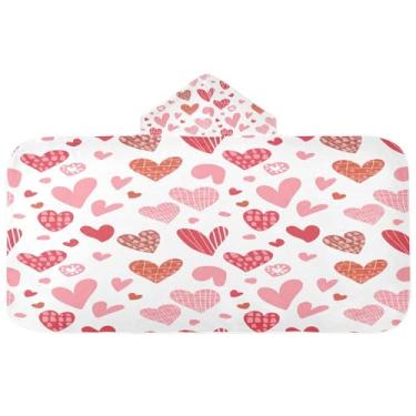 Imagem de CEBUGI Toalha de banho com capuz de corações para crianças toalha de banho macia absorvente com capuz 127 x 59,7 cm toalha de banho de praia para meninos e meninas