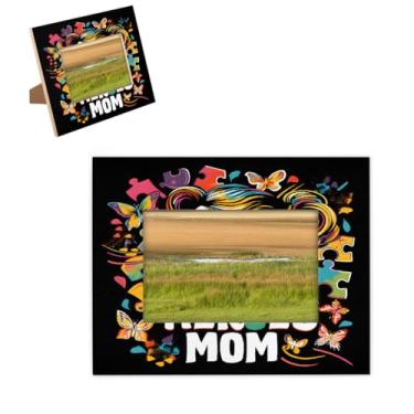 Imagem de hongjinglin Porta-retrato de 12,7 x 18 cm, moldura de madeira para meninas, arte de autismo, com tapete para parede e mesa, para decoração de casa e amigos da família, ideias de presente de casamento