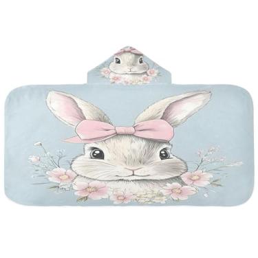 Imagem de Burbuja Toalha de banho com capuz de coelho com laço rosa para crianças, toalha de praia de pelúcia macia absorvente para meninas e meninos 3-10 anos, 61 x 127 cm