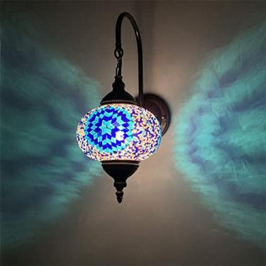 Imagem de Luminária de parede externa turca à prova d'água, estilo mosaico marroquino, com design vintage boêmio, ideal para varandas, corredores e pátios. Soquete E14, 110-240V, 18 cm (7 polegadas).