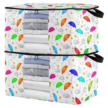 Imagem de Burbuja Pacote com 2 organizadores de bolsa de armazenamento com alças para roupas, cobertores, roupa de cama, guarda-chuvas bolsa de armazenamento dobrável com zíper e janela transparente, 95L