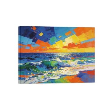 Imagem de Pintura abstrata de parede - paisagem de ondas do mar - imagem de decoração moderna - impressões em tela para sala de estar pronta para pendurar tela emoldurada 30x40cm12x16in