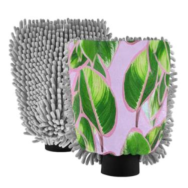 Imagem de STAYTOP Luvas de lavagem de carro com folhas verdes, 2 peças, luvas de microfibra de chenille, sem arranhões, panos de esponja de lavagem ultra absorventes para carros, limpeza doméstica - G