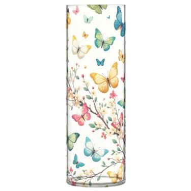Imagem de Burbuja Borboletas na árvore, vaso cilíndrico de plástico, não quebrável, alto, redondo, transparente para decoração de casa, escritório, buquê de casamento