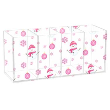 Imagem de Burbuja Porta-canetas de acrílico Snowmen com 4 compartimentos, suporte de lápis transparente para pincéis de maquiagem, acessórios de mesa de escritório em casa