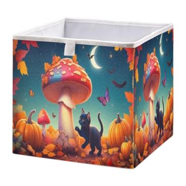 Imagem de STAYTOP Cestos de armazenamento de gatos de Halloween 28 cm, cestas de armazenamento dobráveis para organizar livros, prateleiras, armários, caixa de armazenamento grande, caixas organizadoras