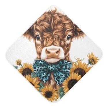 Imagem de STAYTOP Toalhas de bebê fofas com capuz de musselina de vaca Highland, toalha de banho super macia, toalhas de banho absorventes para banho recém-nascido unissex 89 x 89 cm