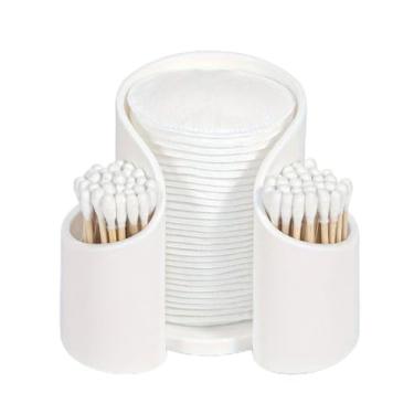 Imagem de Caixa organizadora de algodão cosmético almofada de maquiagem e recipiente de armazenamento de cotonete - 11 cm C x 9 cm L, branco