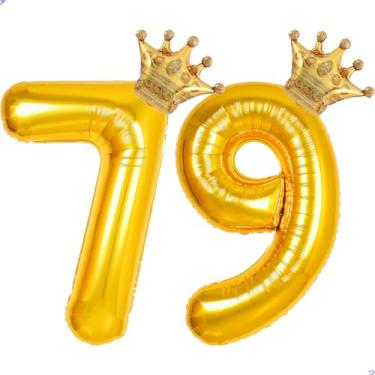 Imagem de 79 balões com números dourados de 101 cm para decorações de aniversário de 79 anos para homens e mulheres, balões gigantes de 79 anos