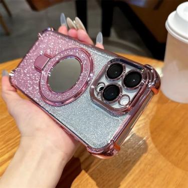 Imagem de Capa de celular com suporte magnético e espelho brilhante para iPhone 14 15 16 Plus 13 12 11, capa protetora com revestimento, rosa, para iPad Pro 13 (2024)