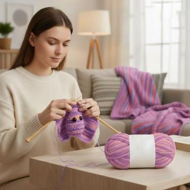 Imagem de 1 peça de fio de crochê de 165 m macio, vários fios, faça você mesmo, artesanato, suéter, cachecol, cobertor, chapéu, acessórios de costura para casa (rosa roxo)