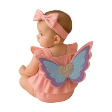 Imagem de Romper da Fada Unicórnio Bebê Fantasia mesversário (Rosa com laço e asas, G)