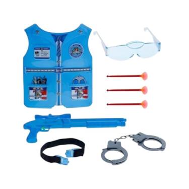 Imagem de Kit Policial Infantil Azul, Brinquedo para Crianças, Fantasias Infanti com Colete, Algema, Arma de Brinquedo, Óculos, 7 Peças, Azul