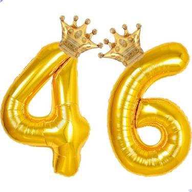 Imagem de 46 balões com números dourados de 101,6 cm para decorações de aniversário de 46 anos para homens e mulheres, balões gigantes jumbo Mylar de 46 anos