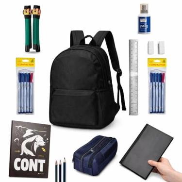 Imagem de Material Escolar Completo Masculino Universitário e Ensino Médio | Mochila Preta, Caderno 10 Matérias, Estojo Duplo e Acessórios