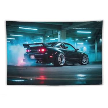 Imagem de HouLaiZhe JDM Tapeçaria de carro Jdm Drift Car 240sx Modificação de fumaça pendurar na parede quarto decoração de casa tapeçarias estética piquenique decoração de parede arte de parede para dormitório