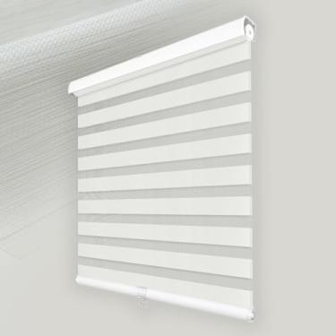 Imagem de FOIRESOFT Persianas e Persianas Padrão Jacquard Padrão Sem Fio Padrão Zebra para Janelas [Woodlook sem fio, Branco, L60 x A 164 polegadas] Camada Dupla Transparente Escurecimento de Quarto Dia e Noite