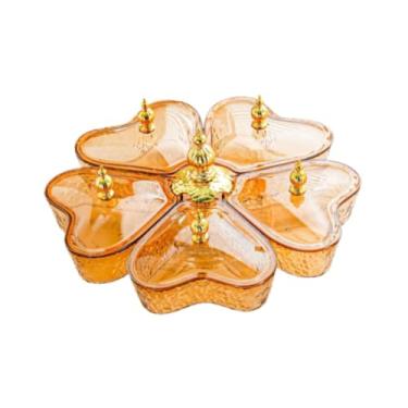 Imagem de Baoblaze Bandeja giratória dividida com 5 compartimentos, organizador multifuncional com tampa, ideal para servir aperitivos como doces, frutas, biscoitos e, Coração Marrom