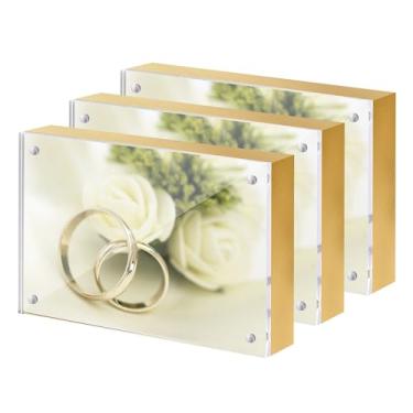 Imagem de UMICAL Moldura acrílica para fotos de 12,4 x 17,8 cm, pacote com 3 molduras transparentes sem moldura, 13 x 17,8 cm, com frente magnética, transparente e painel traseiro de MDF dourado, visor