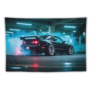 Imagem de HouLaiZhe JDM Tapeçaria de carro Jdm Drift Car 240sx Modificação de fumaça pendurar na parede quarto decoração de casa tapeçarias estética piquenique decoração de parede arte de parede para dormitório