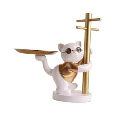Imagem de IEUDNS Bandeja para chaves em formato de gato, ideal para de entrada, porta-joias, fofa e moderna, com estampa de gato, perfeita para decorar a mesa de, Ouro