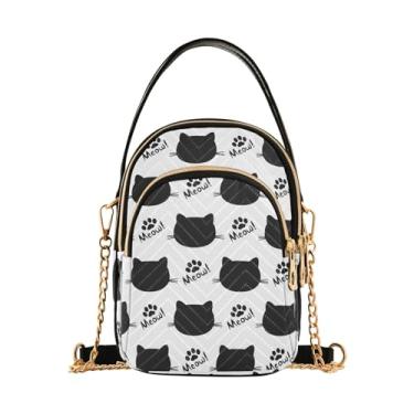 Imagem de TSENQUE Bandeira Americana EUA Bolsa feminina sobre o ombro estampada alça corrente bolsa de telefone Lady Bowler Satchel, Gatinho preto e branco, 5.91x3.15x8.27inches