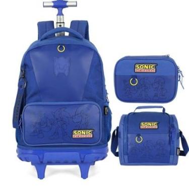 Imagem de Kit Mochila de Rodinhas Lancheira Estojo Juvenil Sonic-Masculino