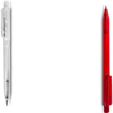 Imagem de Caneta Esferográfica em Alumínio Reciclado, Retrátil, Escrita Azul, Corpo Emborrachado, Ponta Touch, Refil Tipo Parker, Ambidestro, 15g (Branco e Vermelho)