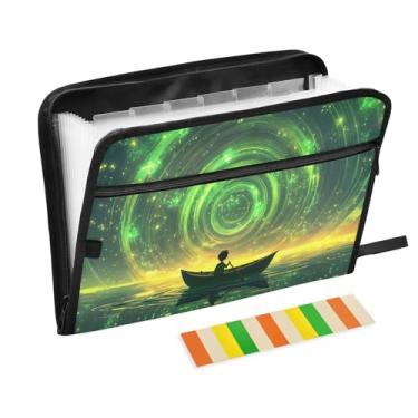 Imagem de Organizador de documentos Boat Green Vortex Folio Impermeável Pastas sanfonadas para documentos com etiquetas Organizador mensal de recibos para negócios