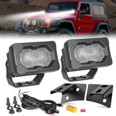 Imagem de Kit combo de luzes de vala de LED de 11,5 cm com suportes para Wrangler JK JKU 2007-2017, holofote branco para montagem no capô de pilar, branco, par