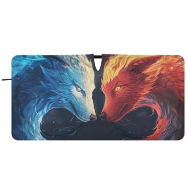 Imagem de Guarda-sol personalizado de dragão de fogo lobo de gelo para para-brisa de carro acessórios dobráveis para janelas para-brisa frontal, 76 cm x 149 cm