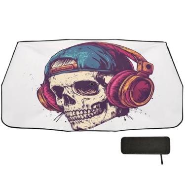 Imagem de Guarda-sol de caveira legal para para-brisas de carro SUV proteção de isolamento térmico guarda-chuva de carro 147.3 cm x 75.4 cm sombra de sol para janela frontal para carro