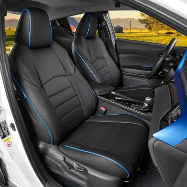 Imagem de HKZ Conjunto completo de capas de assento de carro de ajuste personalizado para Toyota CHR 2017 2018 2019 2020 2021 2022 (preto/azul, esportes)